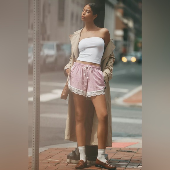 Anthropologie Pants - Daily Practice Long Jump Lace-Trim Drawstring Shorts